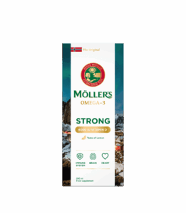 Möller‘s Strong Vitamin D žuvų taukai, citrinų skonio, 250 ml