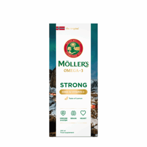 Möller‘s Strong Vitamin D žuvų taukai, citrinų skonio, 250 ml